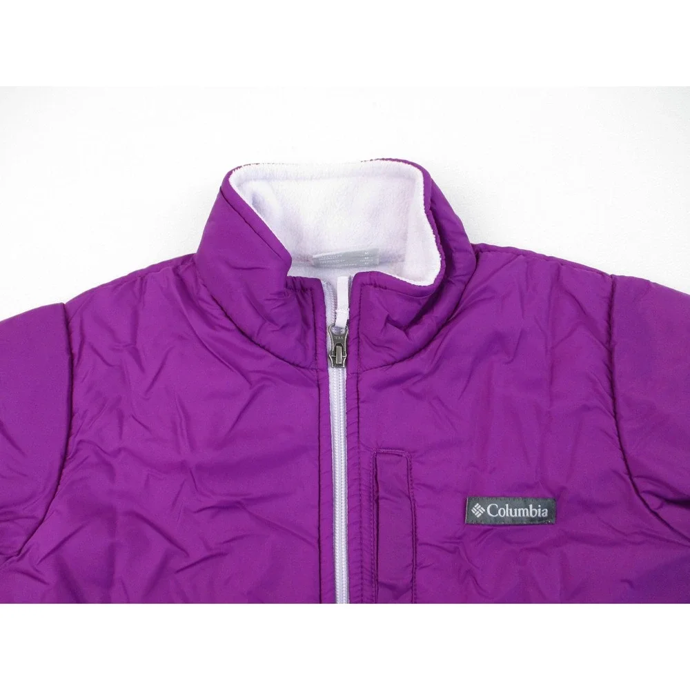 Columbia Jacket Kids Medium 10/12 Purple Hybrid Fleece Quilted Full Zip Utility